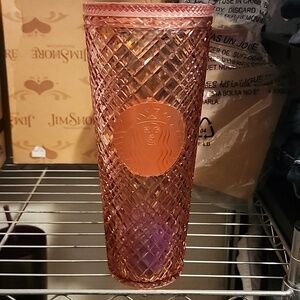 Starbucks 2021 Holiday Winter 24oz Tumbler Cup Iridescent Rose Gold Jeweled